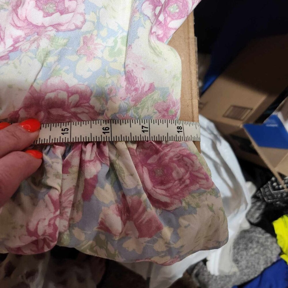 Almost Famous Women's Junior Blouse, Large, Puff Sleeve Pastel Rose Pink Blue - Picture 16 of 16